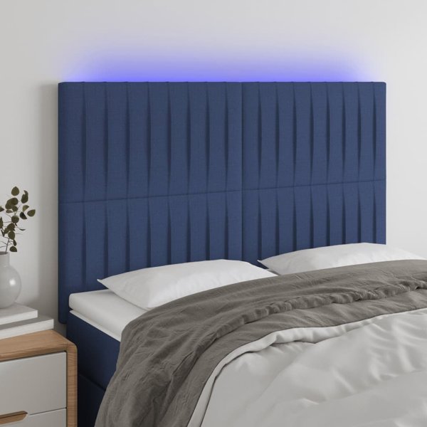 vidaXL Αντίκε κεφαλάρι κρεβατιού με LED, μπλε, 144x5x118/128 cm, ύφασμα
