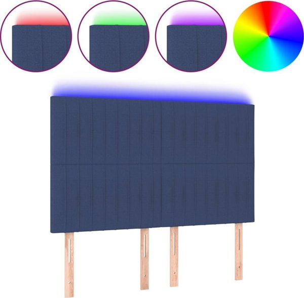 vidaXL Αντίκε κεφαλάρι κρεβατιού με LED, μπλε, 144x5x118/128 cm, ύφασμα