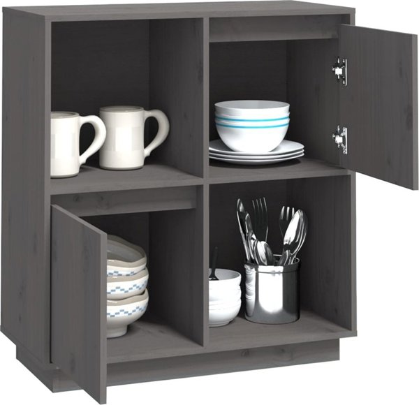 vidaXL Szafka, szara, 74x35x80 cm, lite drewno sosnowe