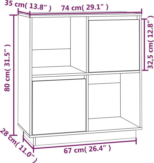 vidaXL Szafka, szara, 74x35x80 cm, lite drewno sosnowe