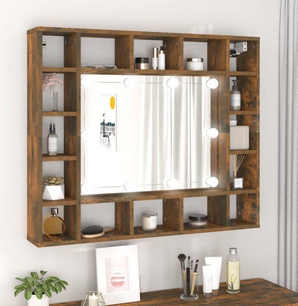vidaXL Nartiera me kathrefti kai LED, kapnomanyo drvo, 91x15x76,5 cm