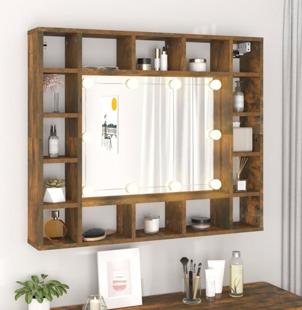 vidaXL Nartiera me kathrefti kai LED, kapnomanyo drvo, 91x15x76,5 cm