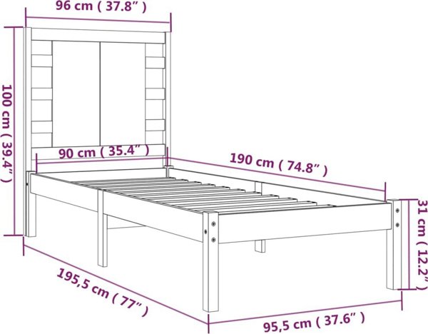 Πλαίσιο κρεβατιού vidaXL από lite drewno 90x190 cm, μονό