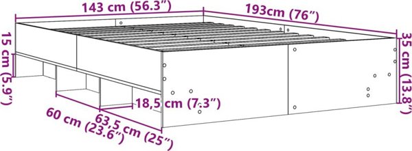 vidaXL Κορνίζα Κρεβατιού, Γκρι Δρυς Σονόμα, 140x190 εκ, Ξυλώδες Υλικό