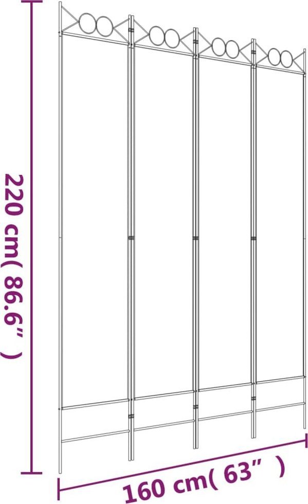 vidaXL vidaXL Parawan 4-panelowy, czarny, 160x220 cm, tkanina