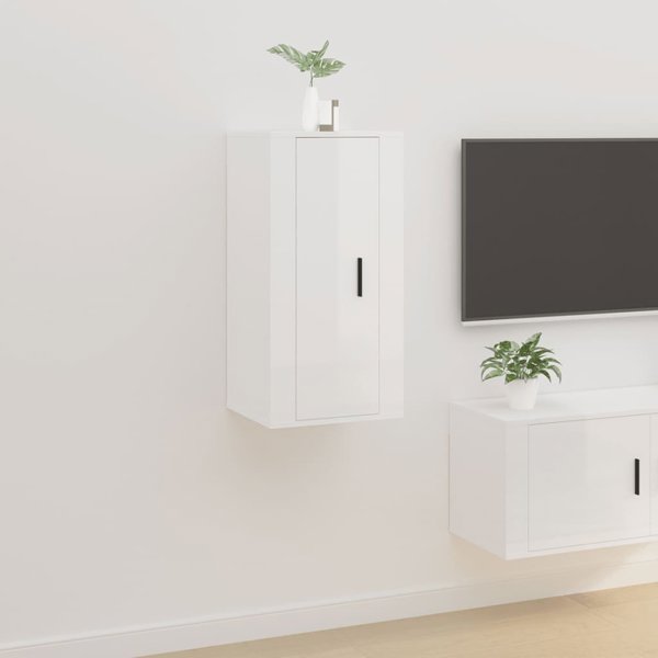 vidaXL Κρεμαστή ντουλάπα τηλεόρασης, υψηλή γυαλάδα, λευκή, 40x34,5x80 cm