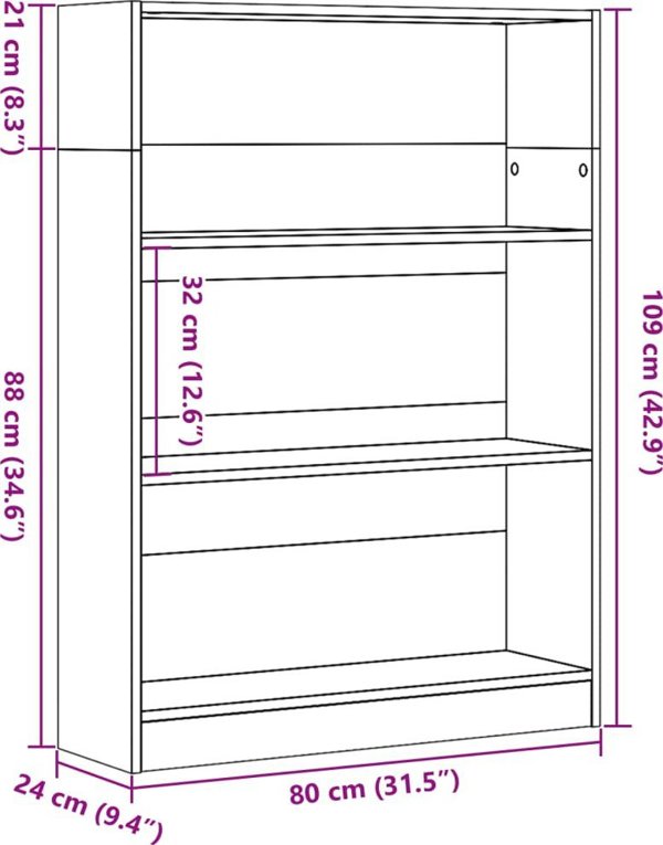 vidaXL Regal szary dab sonoma 80x24x109 cm material drewnopochodny