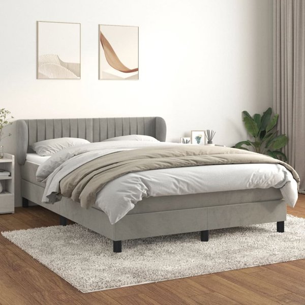 vidaXL Λοιζκο κοντίνενταλ με στρώμα, ανοιχτό γκρι, βελούδο, 140x190cm
