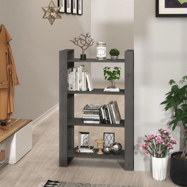 vidaXL Ράφι/Διαχωριστικό Βιβλιοθήκης, Γκρι, 80x35x125 cm, Ξύλο Πεύκου