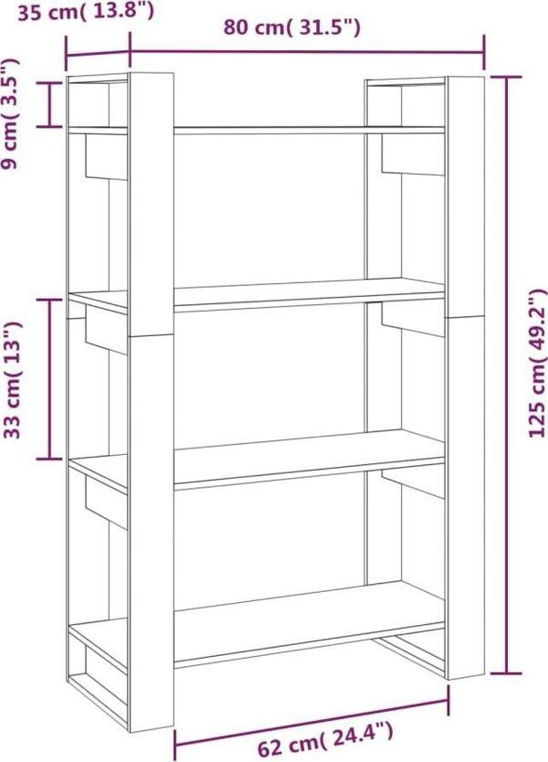 vidaXL Ράφι/Διαχωριστικό Βιβλιοθήκης, Γκρι, 80x35x125 cm, Ξύλο Πεύκου
