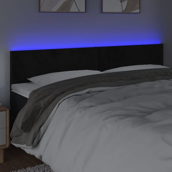 vidaXL Zaglowek do lozka z LED, czarny, 180x5x78/88 cm, aksamit