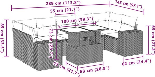 vidaXL Σετ 8 τεμαχίων εξωτερικών επίπλων με μαξιλάρια, μπεζ, πολυρατάν