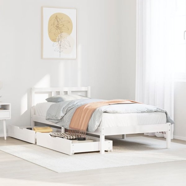 vidaXL Rama κρεβατιού χωρίς στρώμα, λευκή, 90x200 εκ., μασιφ πεύκο