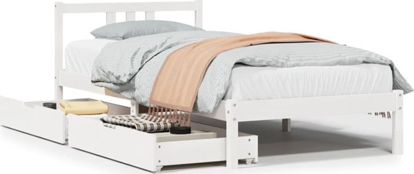 vidaXL Rama κρεβατιού χωρίς στρώμα, λευκή, 90x200 εκ., μασιφ πεύκο