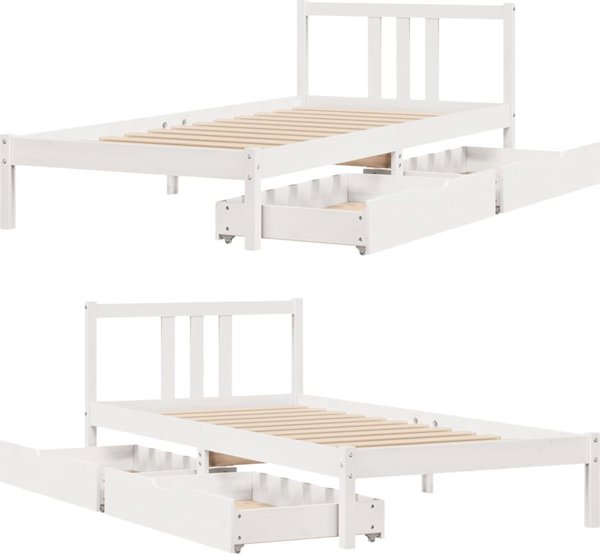vidaXL Rama κρεβατιού χωρίς στρώμα, λευκή, 90x200 εκ., μασιφ πεύκο