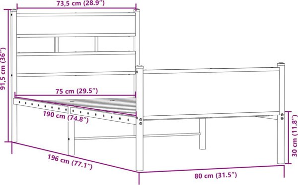 vidaXL Κρεβάτι χωρίς στρώμα δρυς σονόμα 75x190 cm