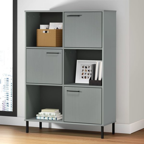 vidaXL Ράφι OSLO από μέταλλο και μασίφ ξύλο, γκρι, 90x35x128,5 cm