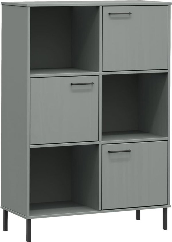 vidaXL Ράφι OSLO από μέταλλο και μασίφ ξύλο, γκρι, 90x35x128,5 cm