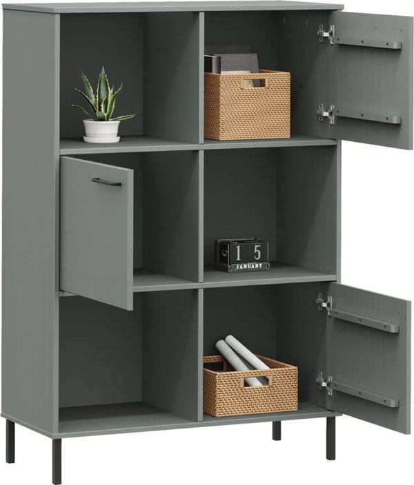 vidaXL Ράφι OSLO από μέταλλο και μασίφ ξύλο, γκρι, 90x35x128,5 cm