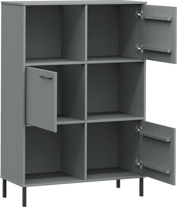 vidaXL Ράφι OSLO από μέταλλο και μασίφ ξύλο, γκρι, 90x35x128,5 cm