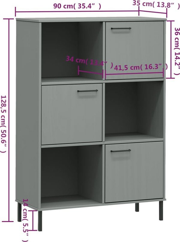 vidaXL Ράφι OSLO από μέταλλο και μασίφ ξύλο, γκρι, 90x35x128,5 cm