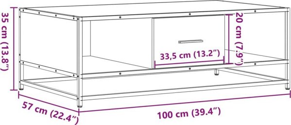 vidaXL Stolik kawowy, szary dab sonoma, 100x57x35 cm