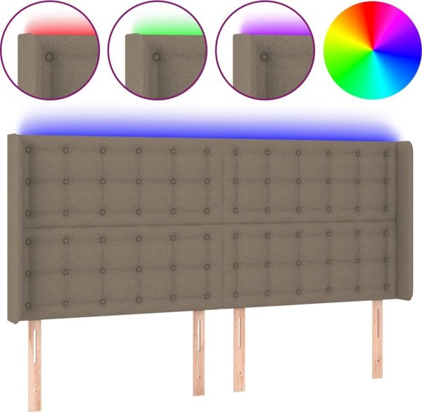 vidaXL Κεφαλάρι κρεβατιού με LED, taupe, 183x16x118/128 cm, ύφασμα