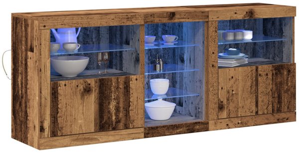 vidaXL Μπουφές με φωτισμό LED από παλιό ξύλο 162x37x67 εκ. από κολλητό ξύλο