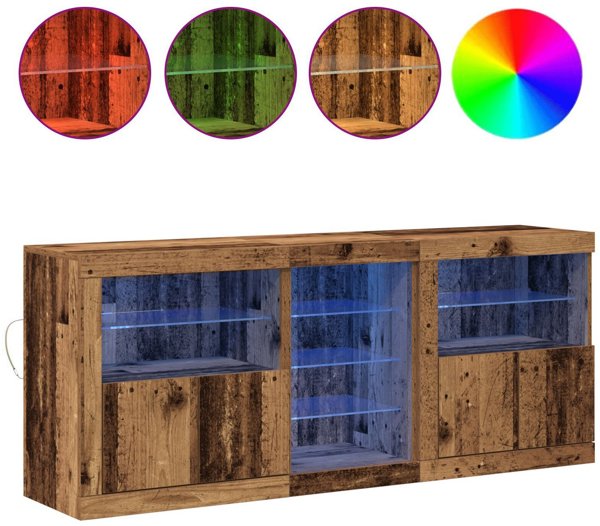vidaXL Μπουφές με φωτισμό LED από παλιό ξύλο 162x37x67 εκ. από κολλητό ξύλο