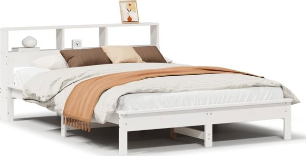 vidaXL Κορώνα κρεβατιού χωρίς στρώμα, λευκή, 150x200 εκ, μασίφ ξύλο πεύκου