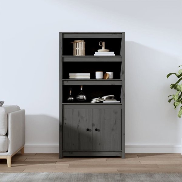 vidaXL Szafka, szara, 80x35x154 cm, lite drewno sosnowe