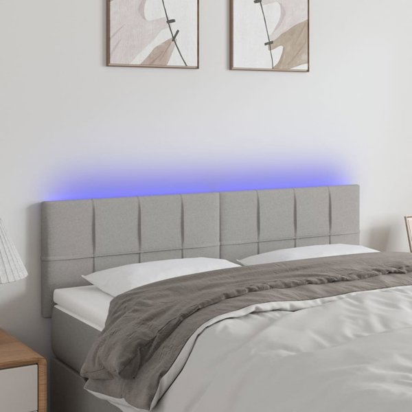 vidaXL Κεφαλάρι κρεβατιού με LED, ανοιχτό γκρι, 144x5x78/88 cm, ύφασμα