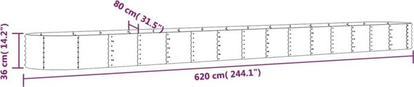 vidaXL vidaXL Donica ogrodowa, malowana proszkowo stal, 620x80x36 cm, zielona