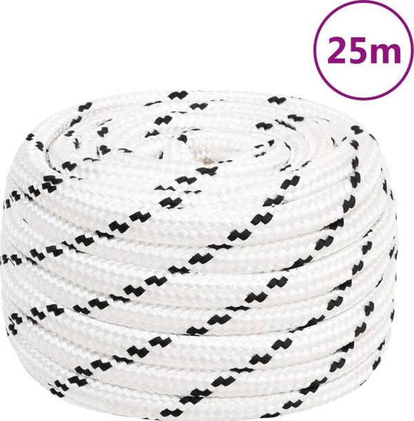 vidaXL Πλεκτό σχοινί πλοιαρίσματος, λευκό, 16 mm x 25 m, πολυεστέρας