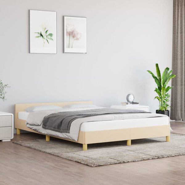 vidaXL Rama κρεβατιού με κεφαλάρι, κρεμ, 140x200 εκ., υφασμάτινη επένδυση