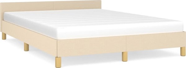 vidaXL Rama κρεβατιού με κεφαλάρι, κρεμ, 140x200 εκ., υφασμάτινη επένδυση