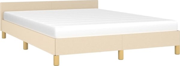 vidaXL Rama κρεβατιού με κεφαλάρι, κρεμ, 140x200 εκ., υφασμάτινη επένδυση