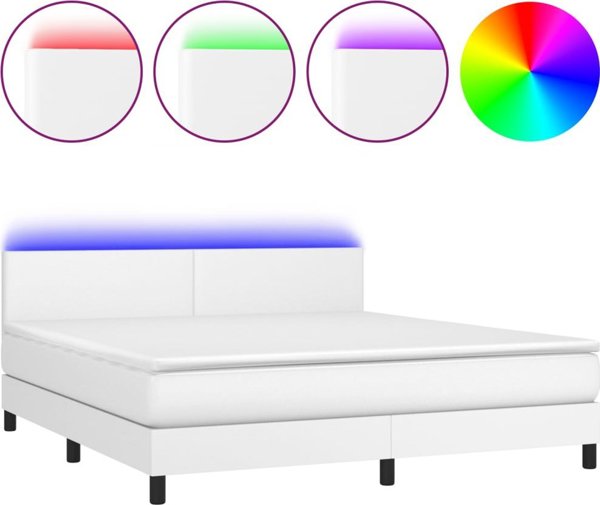 vidaXL κρεβάτι κοντινεντάλ με στρώμα και LED, λευκό οικοδερμα 180x200 cm