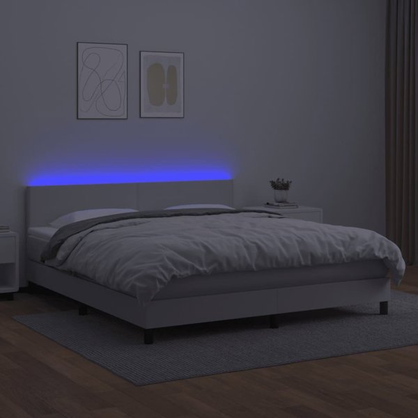 vidaXL κρεβάτι κοντινεντάλ με στρώμα και LED, λευκό οικοδερμα 180x200 cm