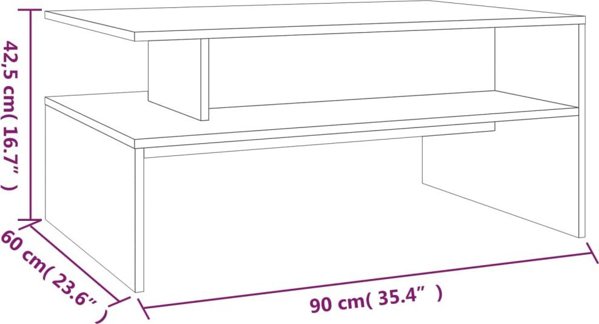 vidaXL Stolik kawowy, przydymiony dab, 90x60x42,5 cm
