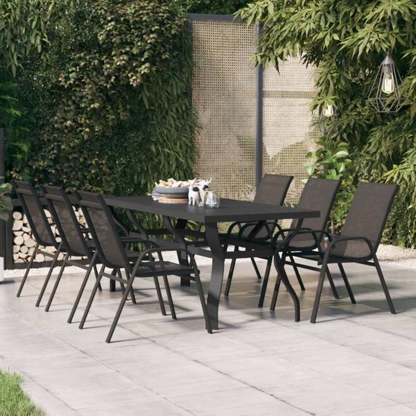 vidaXL Τραπέζι κήπου, μαύρο, 180x80x70 εκ., ατσάλι και γυαλί