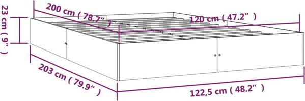 vidaXL ράμα κρεβατιού, λευκό, από συμπαγές ξύλο, 120x200 εκ.