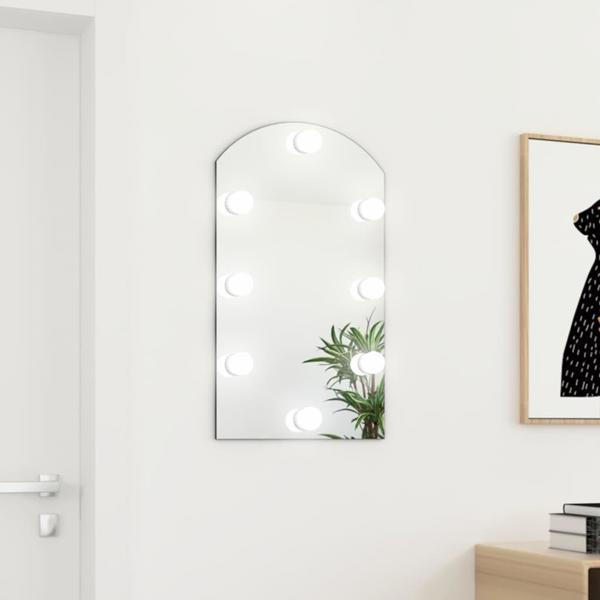 vidaXL Καθρέφτης με λαμπτήρες LED, 70x40 cm, γυάλινος με τόξο