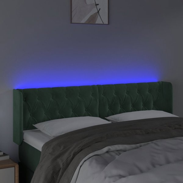 vidaXL Κεφαλάρι Κρεβατιού με LED, Σκούρο Πράσινο, 147x16x78/88cm, Βελούδο