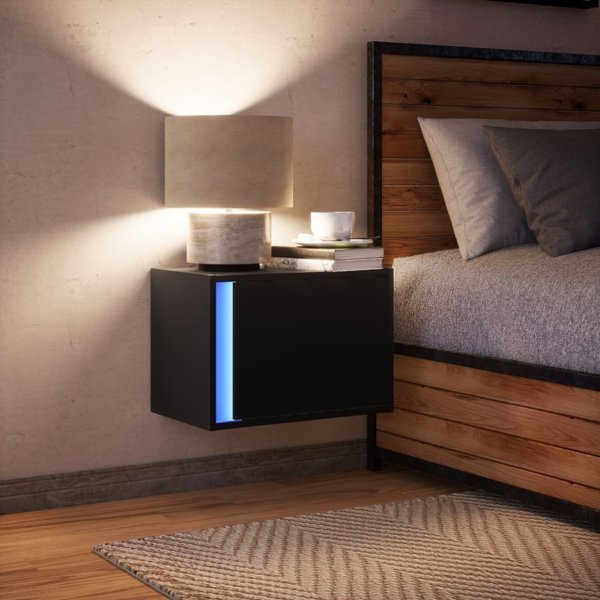 vidaXL Κρεμαστό Νυχτερινό Ερμάριο με LED Φωτισμό, Μαύρο