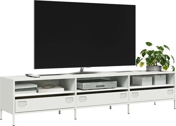 vidaXL Szafka RTV, biala, 202x39x43,5 cm, stal walcowana na zimno