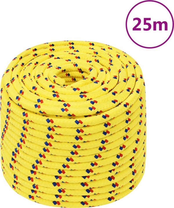 vidaXL Linka zeglarska, zolta, 12 mm, 25 m, polipropylen