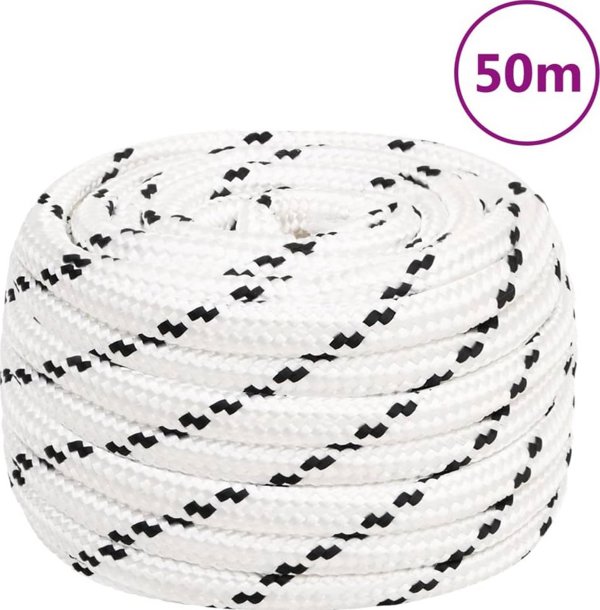 vidaXL Πλεχτό ναυτικό σχοινί, λευκό, 16 mm x 50 m, πολυεστέρας