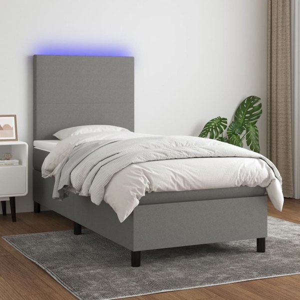 vidaXL Κρεβάτι Continental με στρώμα, σκούρο γκρι ύφασμα, 100x200cm