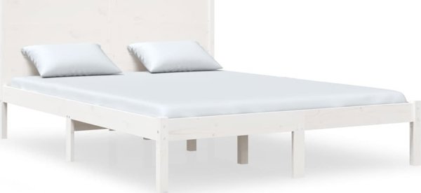 vidaXL Rama κρεβατιού, λευκή, μασίφ πεύκο, 140 x 190 cm